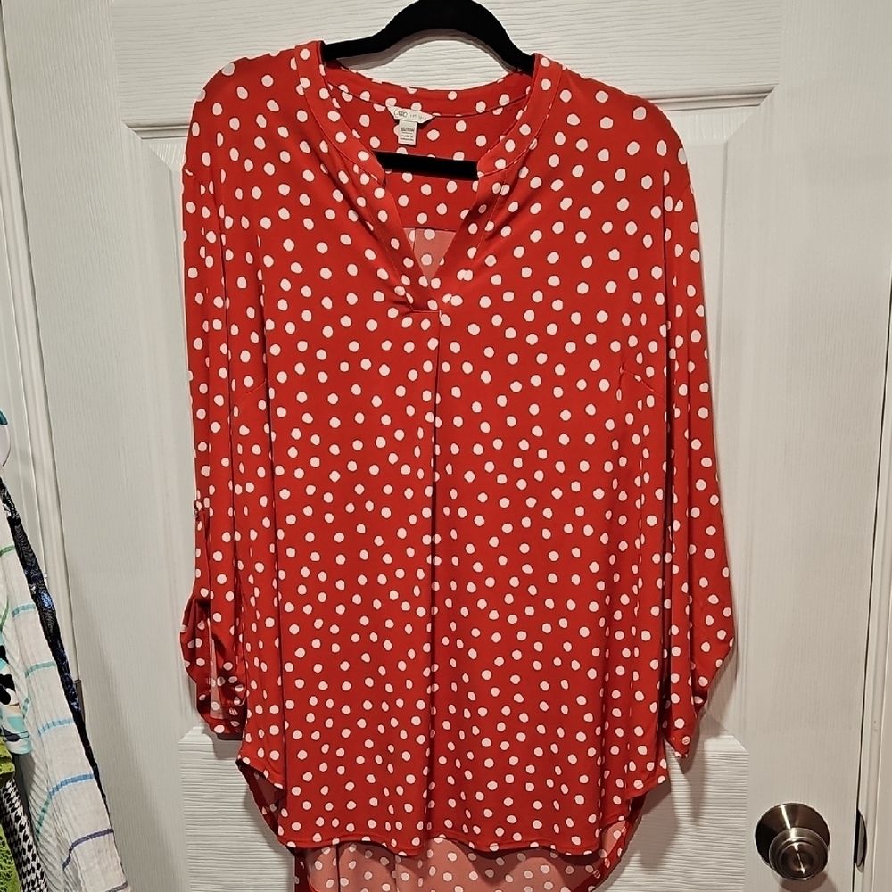 Cato Red Blouse with White Polka Dots